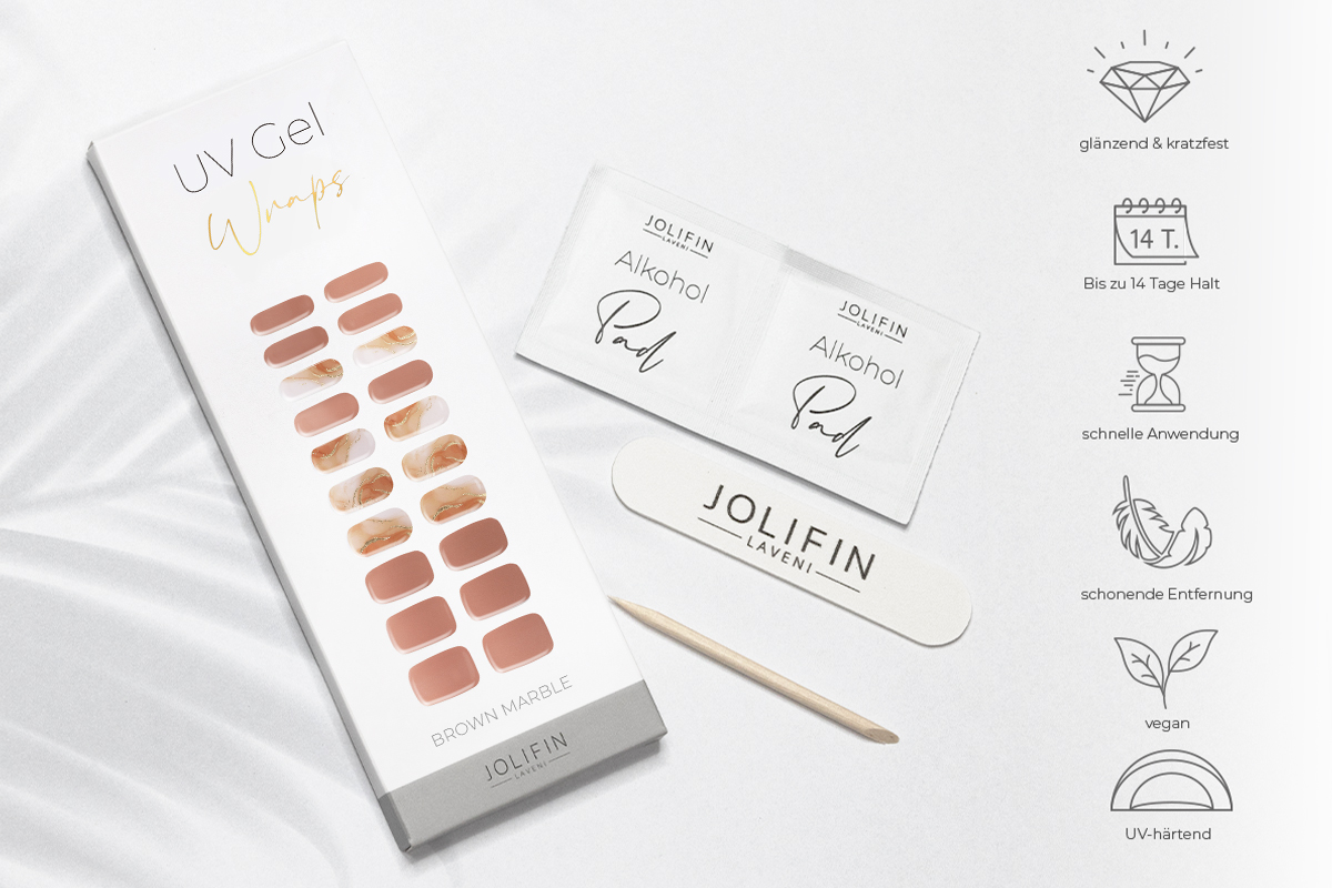 Jolifin LAVENI UV Gel Wraps - brown marble
