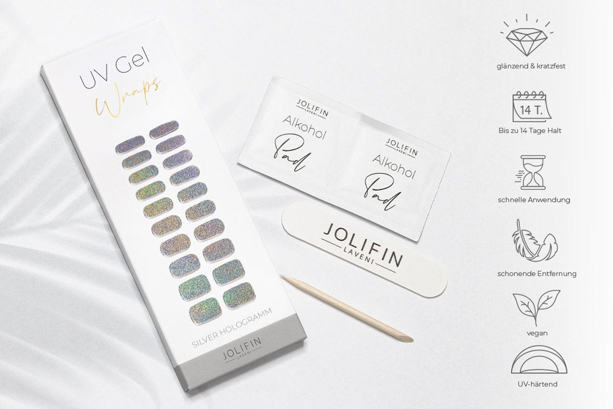 Jolifin LAVENI UV Gel-Wraps - silver Hologramm