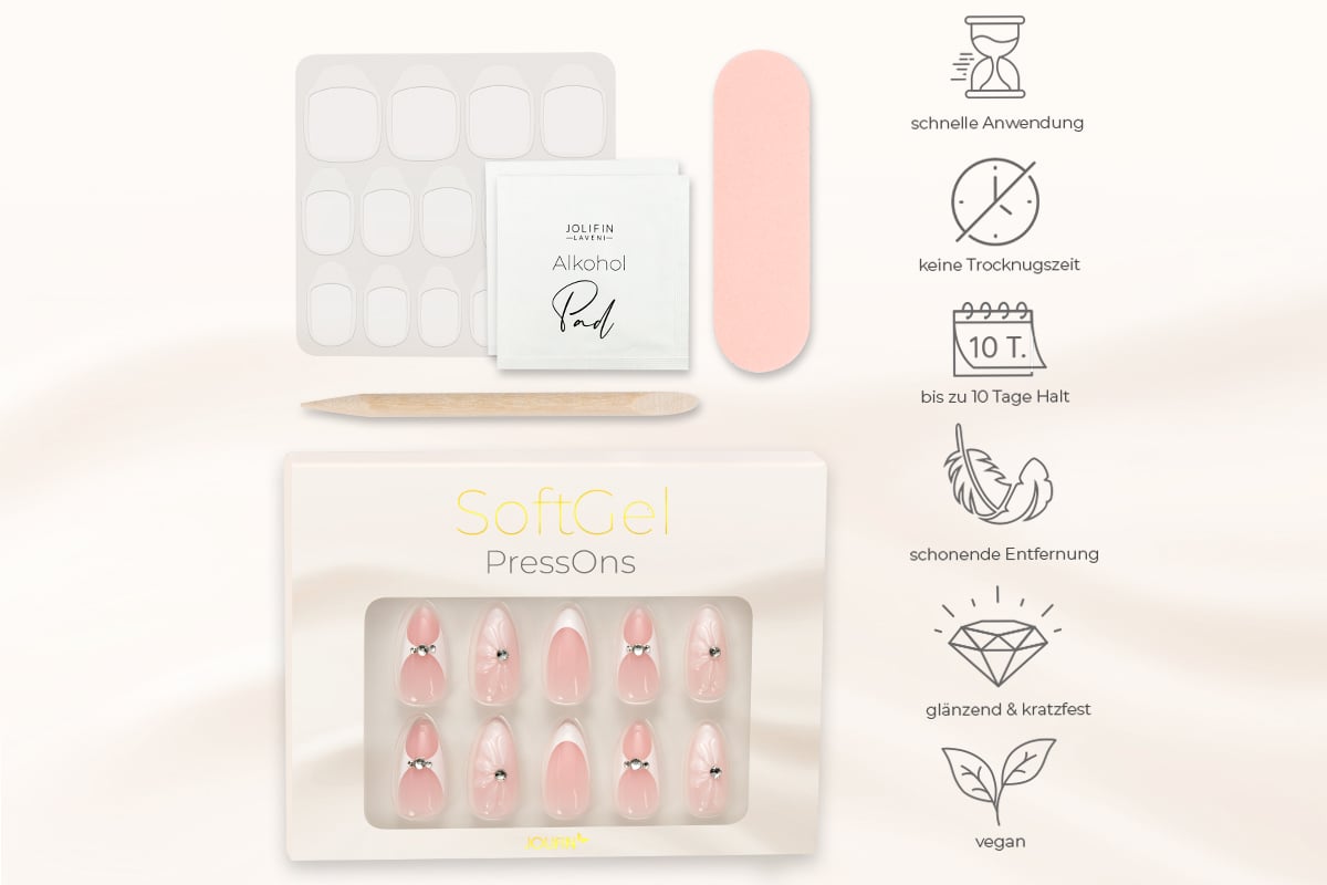 Jolifin SoftGel PressOns - medium almond - French-white mixed