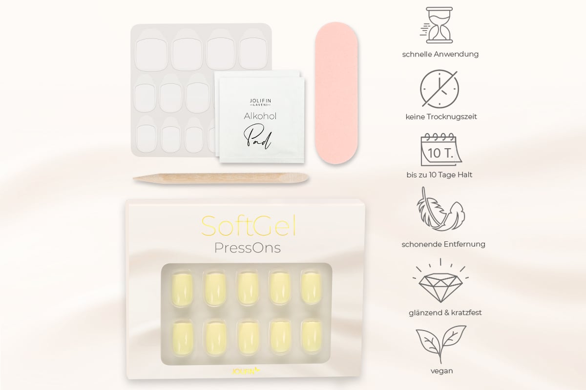 Jolifin SoftGel PressOns - short square - buttercup yellow