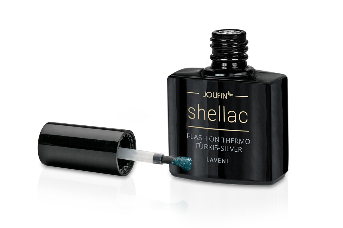 Jolifin LAVENI Shellac - FlashOn Thermo turquoise-silver 10ml