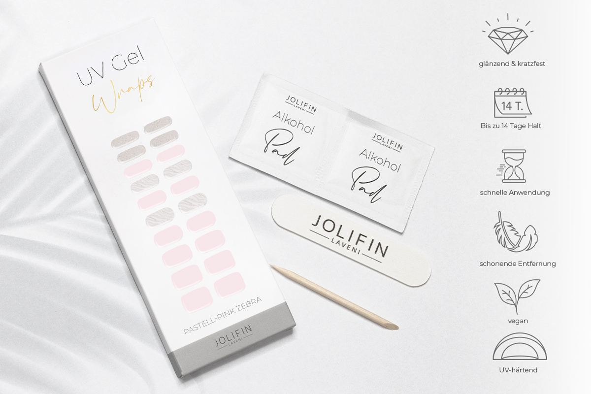 Jolifin LAVENI UV Gel-Wraps - pastell-pink zebra