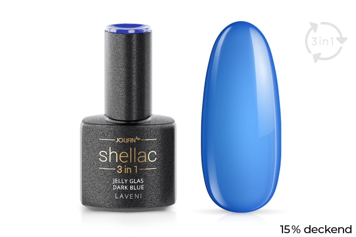Jolifin LAVENI 3in1 Shellac - Jelly Glas dark blue 10ml