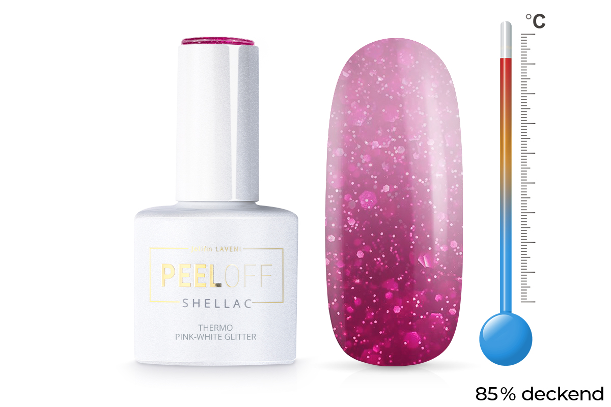 Jolifin LAVENI Shellac PeelOff - Thermo pink-white Glitter 10ml