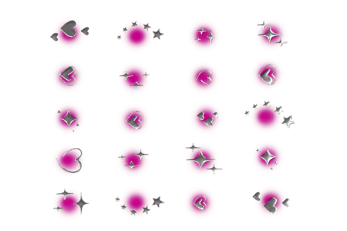 Jolifin LAVENI XL Sticker - silver hearts & stars aura magenta