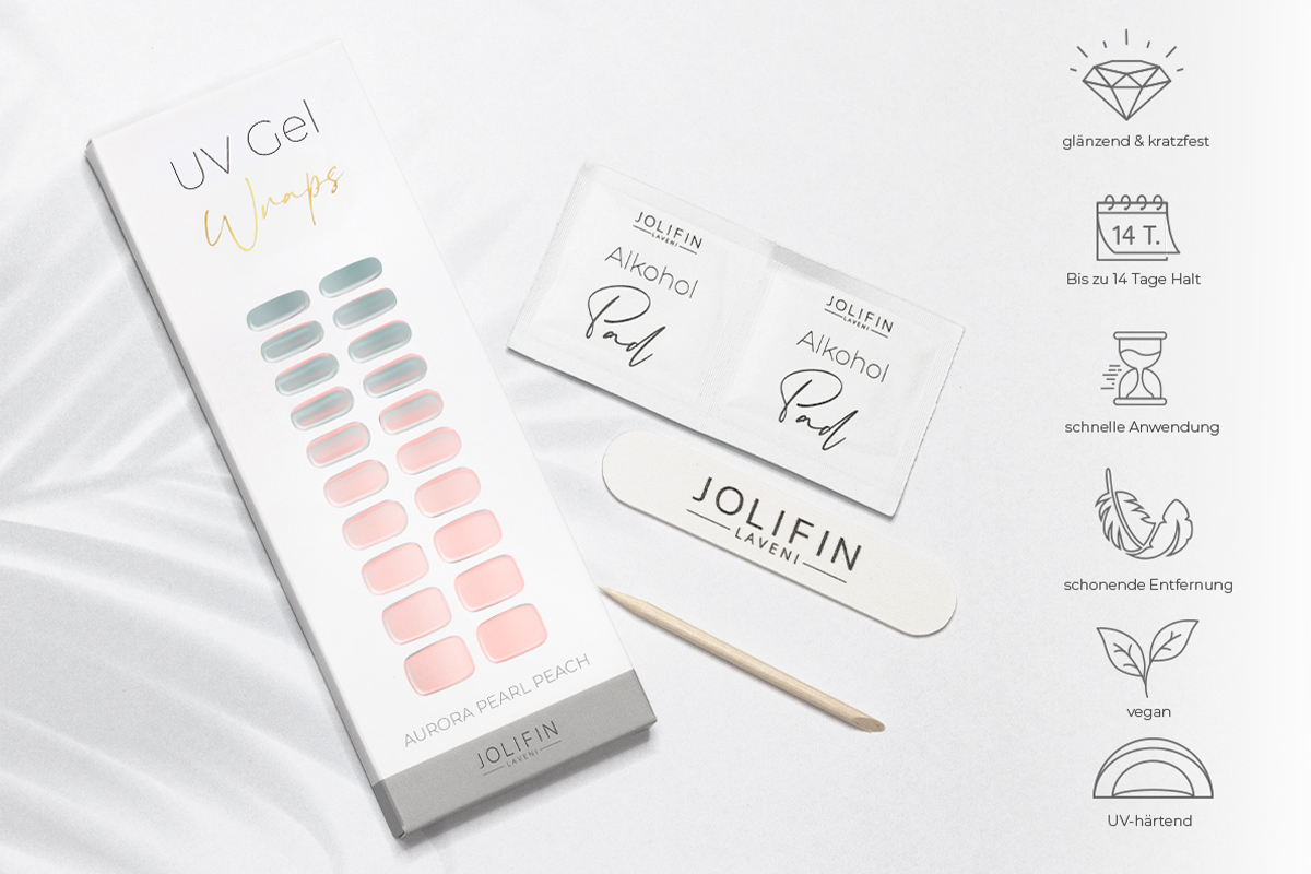 Jolifin LAVENI UV Gel Wraps - aurora pearl peach