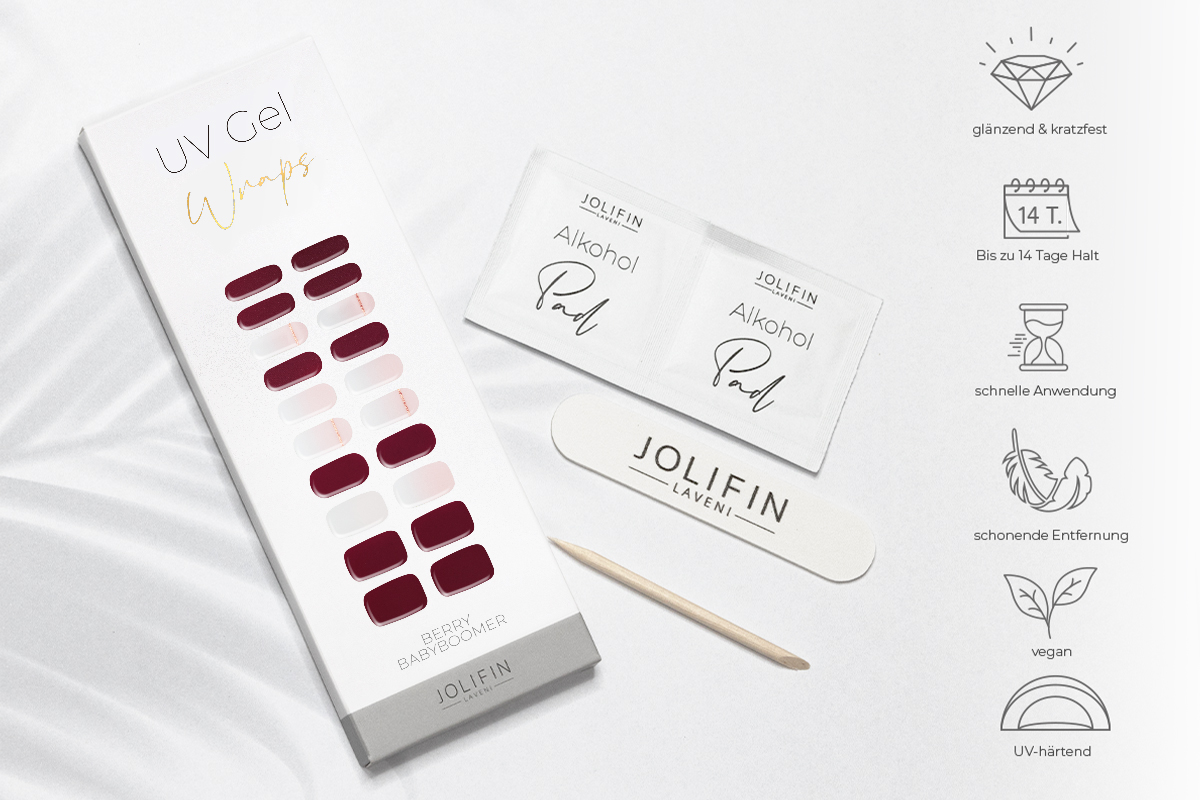 Jolifin LAVENI UV Gel Wraps - berry babyboomer