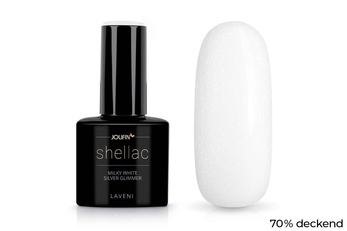Jolifin LAVENI Shellac - milky white silver Glimmer 10ml