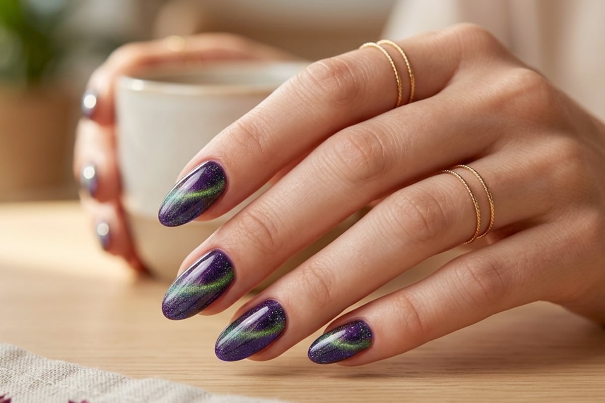 Jolifin LAVENI Shellac - 9D Polarlights Cat-Eye emerald horizon 10ml