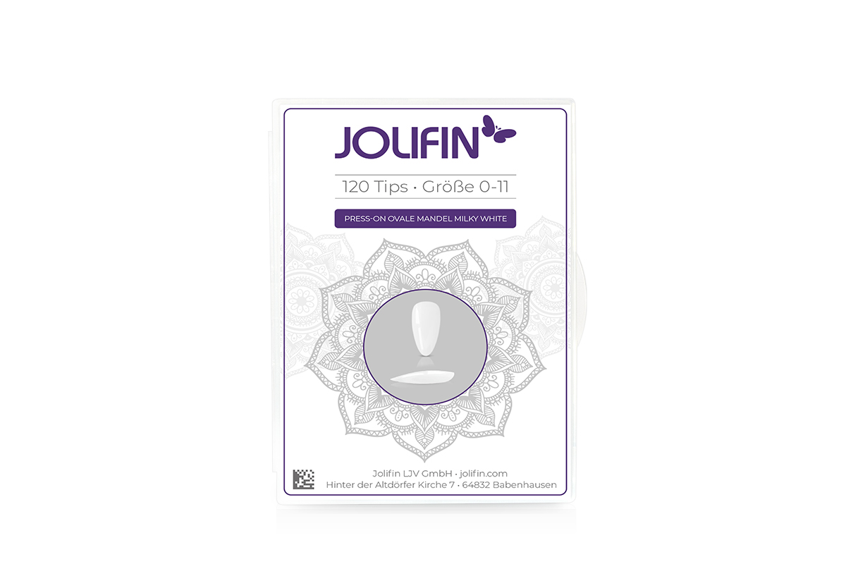 Jolifin 120er Tipbox Press-On ovale Mandel milky white