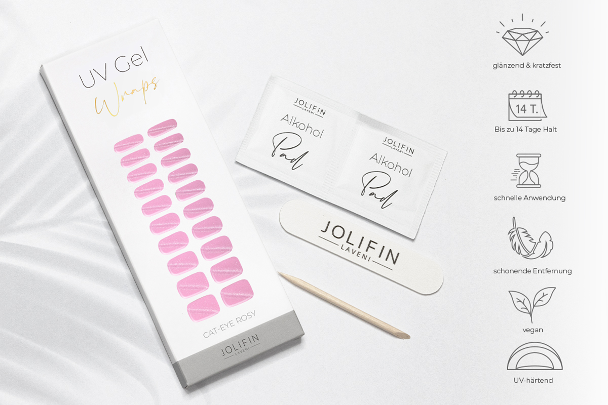 Jolifin LAVENI UV Gel Wraps - Cat-Eye rosy