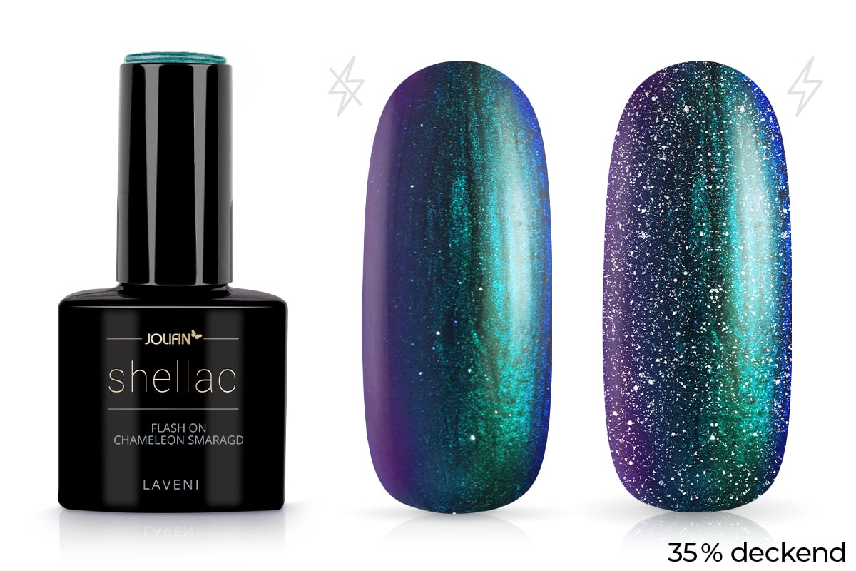 Jolifin LAVENI Shellac - FlashOn chameleon smaragd 10ml